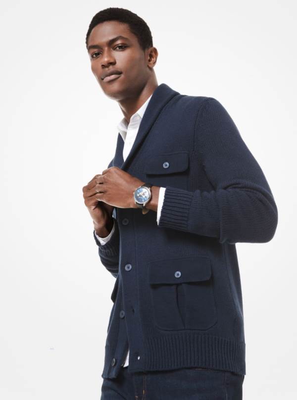 Panske Svetre Michael Kors Cotton-Blend Pocket Cardigan Indigo - Oblecenie Michael Kors Obchod | HDBZA-5617